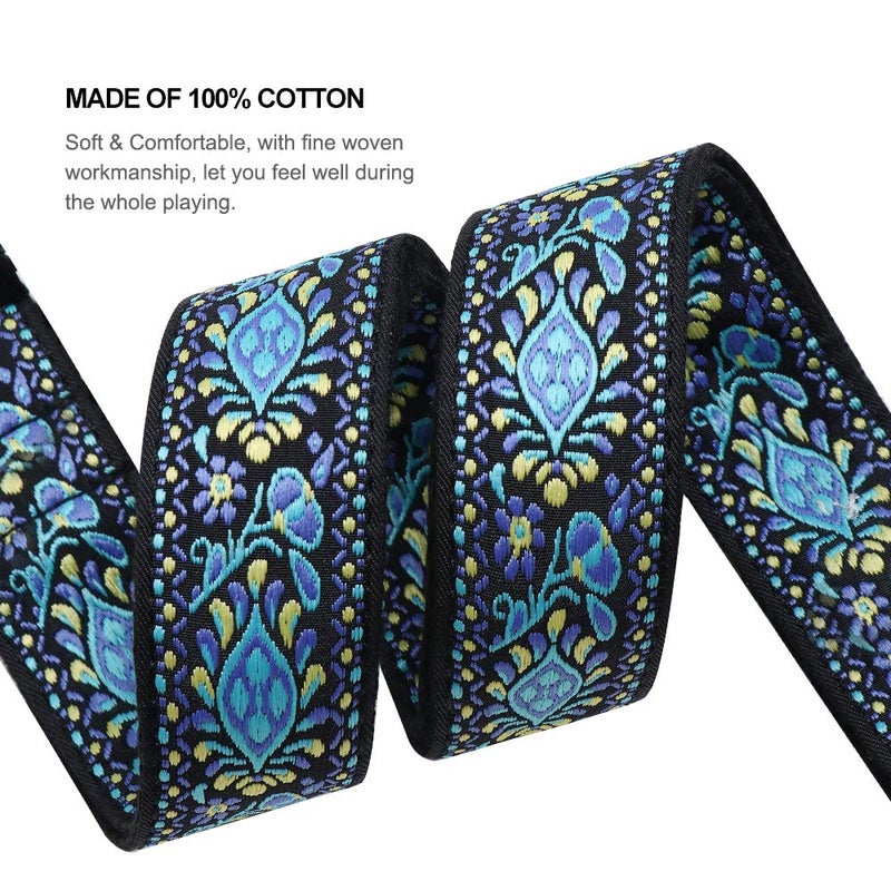 Eyeshot Ukulele Strap, Hawaiian Jacquard Blue Flower Ukelele Shoulder Strap, Suitable for Soprano Concert Tenor Baritone String Instruments - Image 3